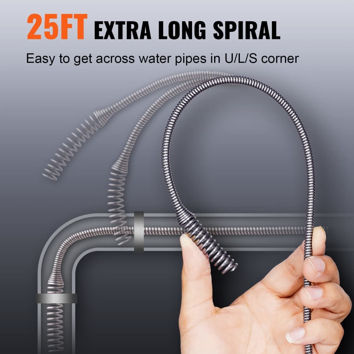 VEVOR Drain Auger 25Ft, Plumbing Snake with Drill Attachment, Plumbers Snake Drain Clog Remover for Kitchen Bathroom Shower Sink with Protective Hose and Gloves thumbnail 3