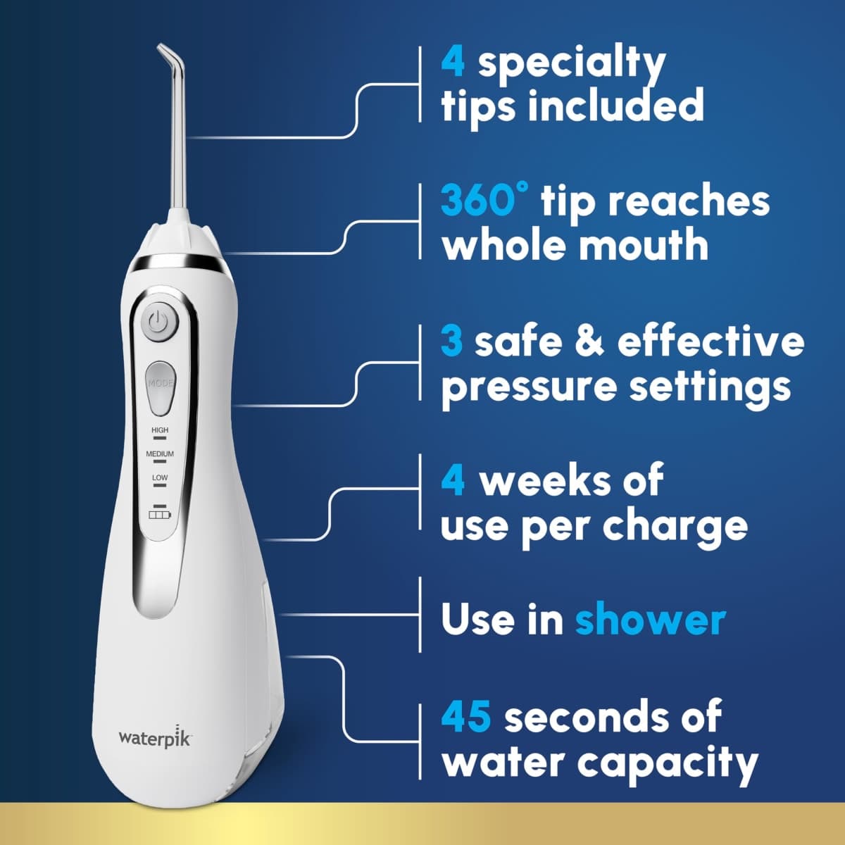 Waterpik Cordless Advanced 2.0 Water Flosser for Teeth, Gums, Braces, Dental Care with Travel Bag & 4 Tips, CDA Validated, Waterproof Rechargeable Handheld, White (1 Count) Gift for Men Women Mom Dad thumbnail 2