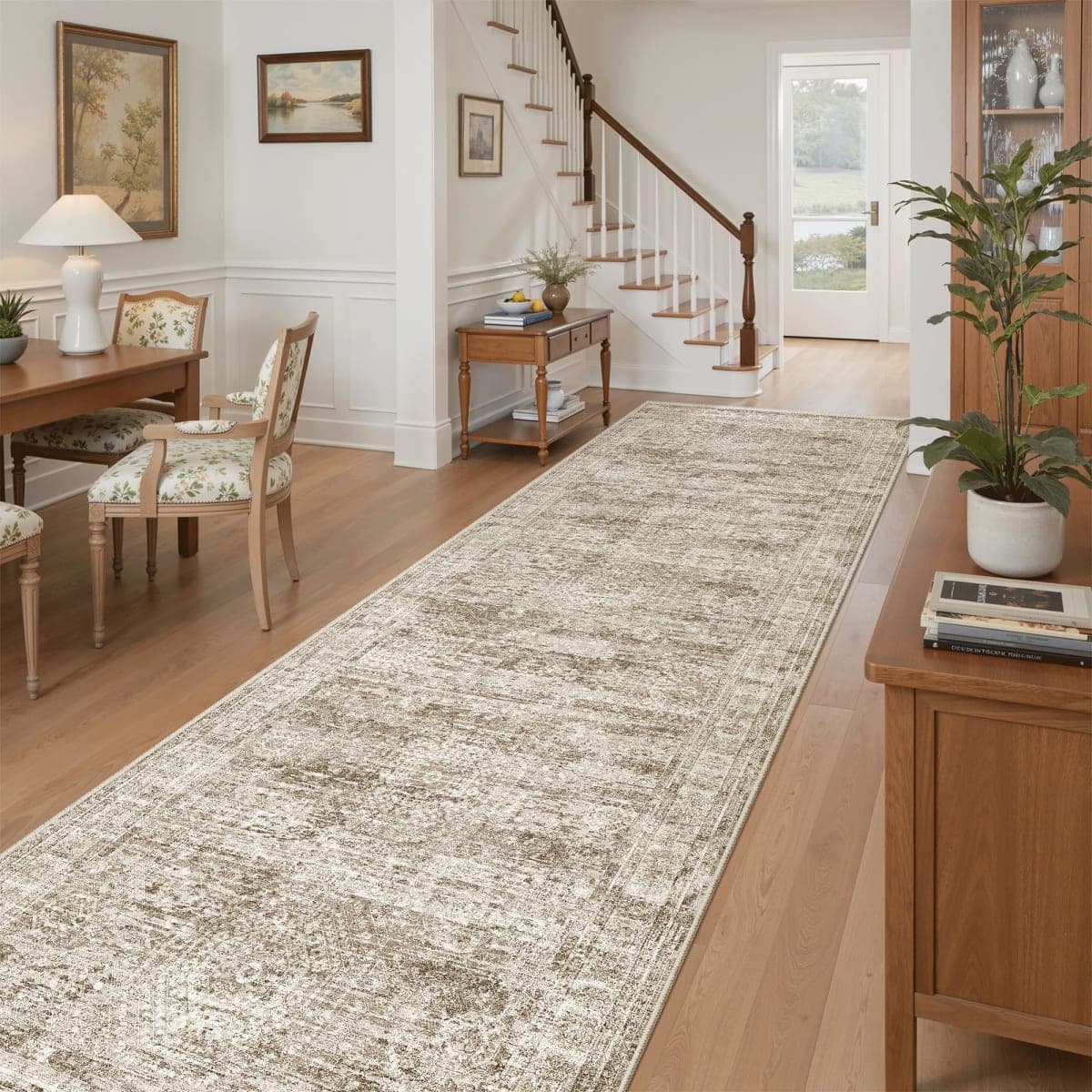Soalmost Runner Rug 3x10 Washable Non-Slip Hallway Runner Rugs for Kitchen Bathroom Laundry Room Brown Vintage Floor Carpet Runners for Hallways Entryway thumbnail 2
