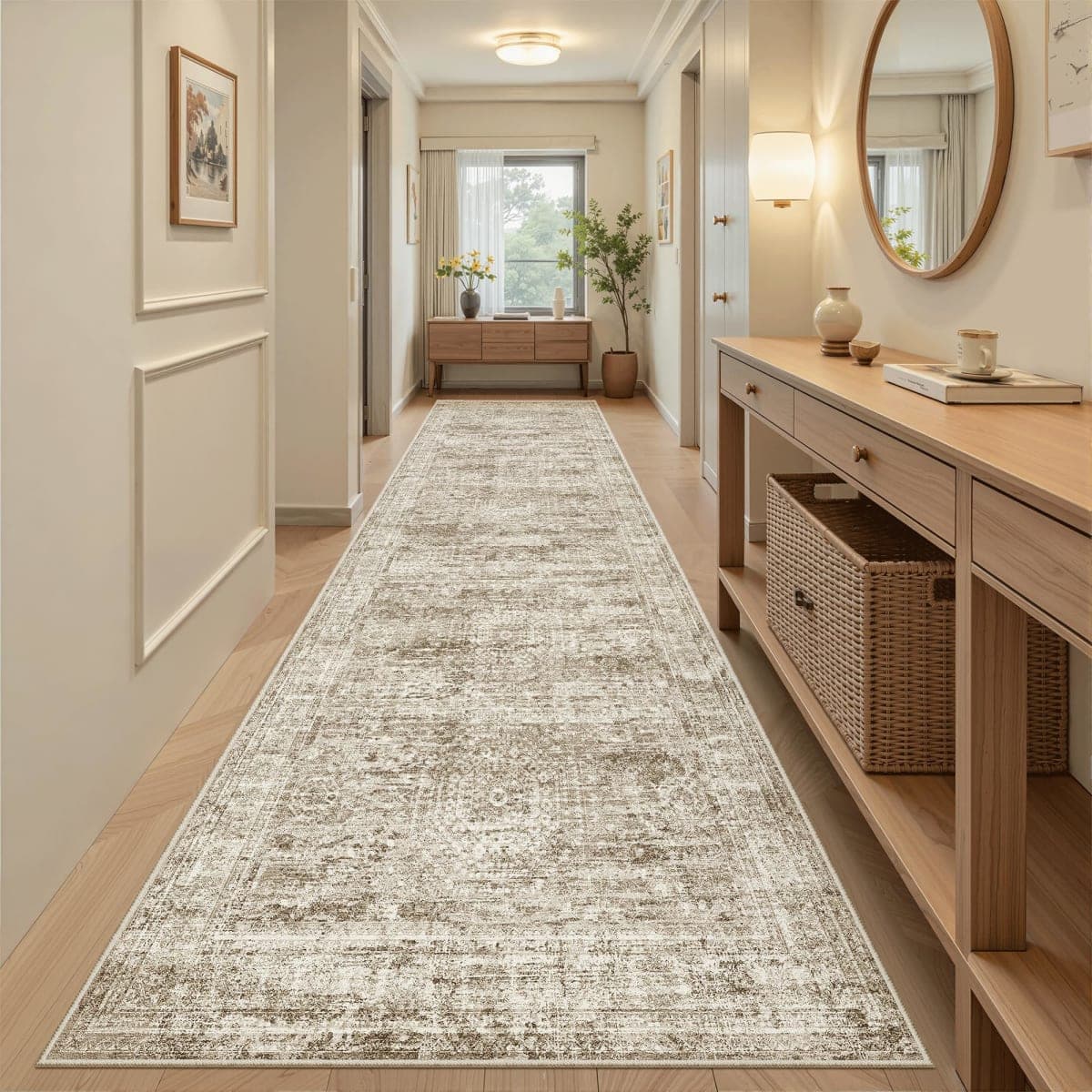 Soalmost Runner Rug 3x10 Washable Non-Slip Hallway Runner Rugs for Kitchen Bathroom Laundry Room Brown Vintage Floor Carpet Runners for Hallways Entryway thumbnail 3