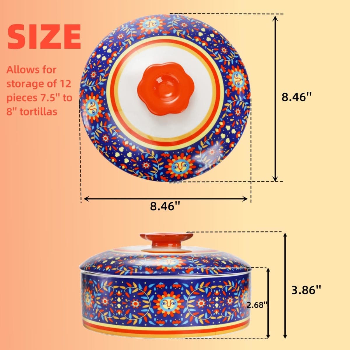 WRINGKIT Ceramic Tortilla Warmer, 8.5 Inch Tortilla Holder with Lid, Tortilla Pancake Keeper Storage Container for Flour Taco, Chapati, Roti Bread, Microwave Dishwasher Safe thumbnail 2