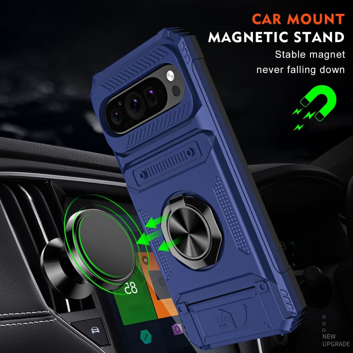 LEMAXELERS for Google Pixel 9 / Pixel 9 Pro Case with Card Holder 360° Magnetic Rotated Ring Kickstand Dual Layer Shockproof Hidden Card Slot Protective Phone Cover for Google Pixel 9, Blue RJ thumbnail 2