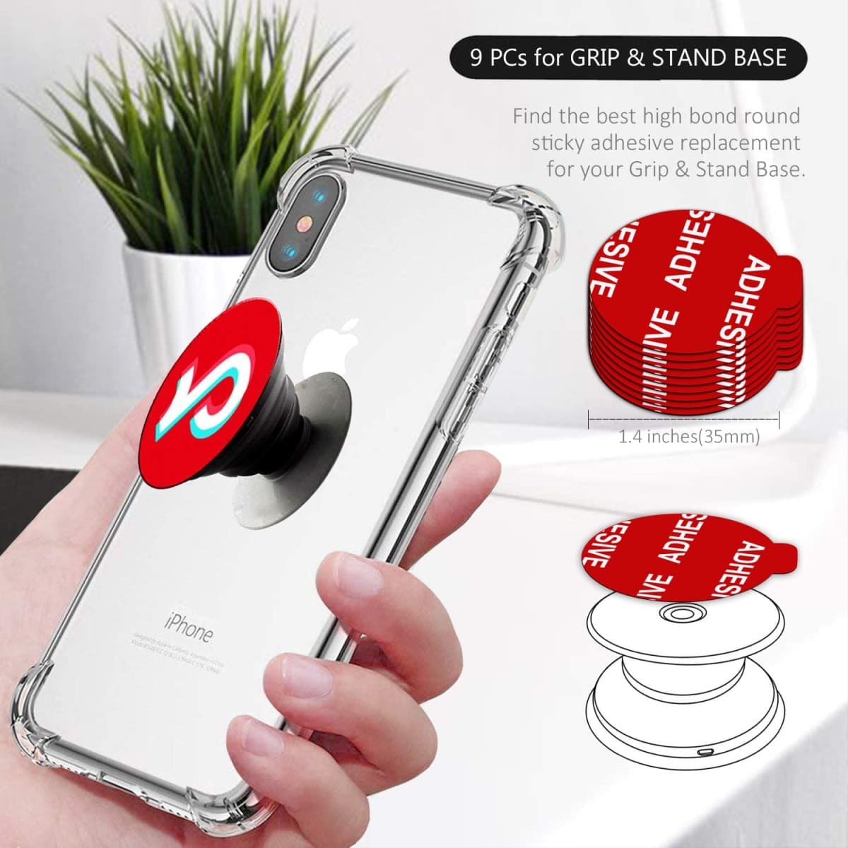 AZXYI Very High Bond Sticky Adhesive, 9 Pack Adhesive Replacement for Socket Base, 1.4 inches Double Sided Sticker Tapes for Phone Collapsible Grip & Stand Base thumbnail 2
