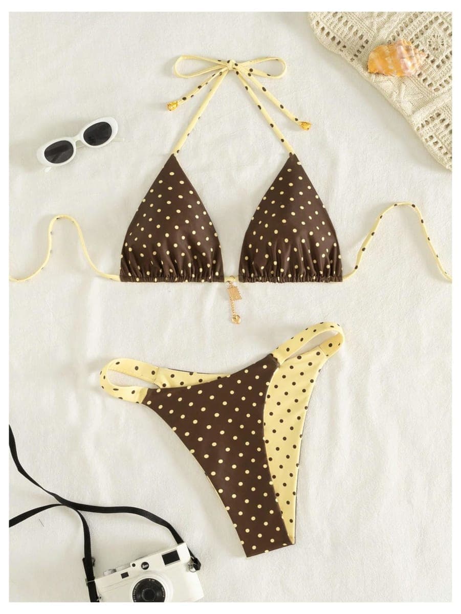 SOLY HUX Women's Polka Dots Bikini Set Halter Triangle Bathing Suit Summer Beach Two Piece Swimsuit, Multicolor, Small thumbnail 3