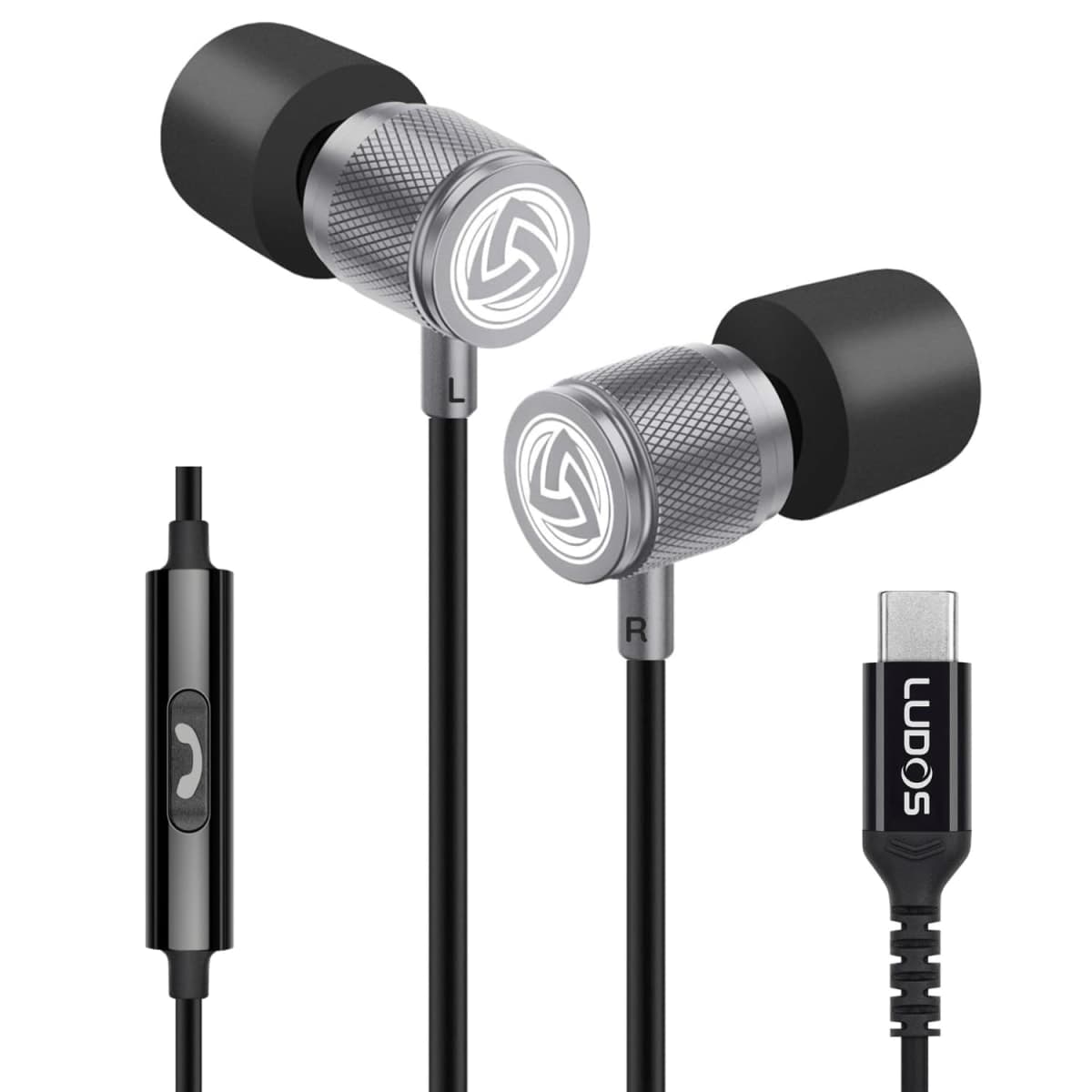 LUDOS Ultra USB C Headphones, 5 Years Warranty, Magnetic USB-C Earbuds for iPhone 16 15 Pro Max Plus Samsung Galaxy S24 S23 Ultra S22 S21 FE S20 Z Flip 3 Fold 4 A53 A54, USB Type C Earphones - Grey