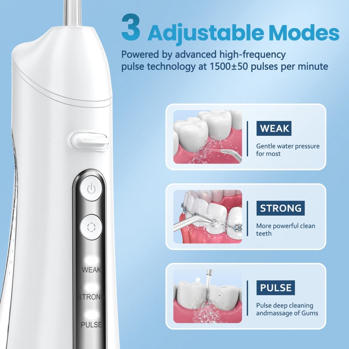 Water Flosser, Water Dental Flosser Pick for Teeth, IPX7 Waterproof Oral Irrigator, 3 Modes 4 Replaceable Jet Tips, Professional Flossing Cleaning Picks for Home Travel Gums, Braces Care thumbnail 4