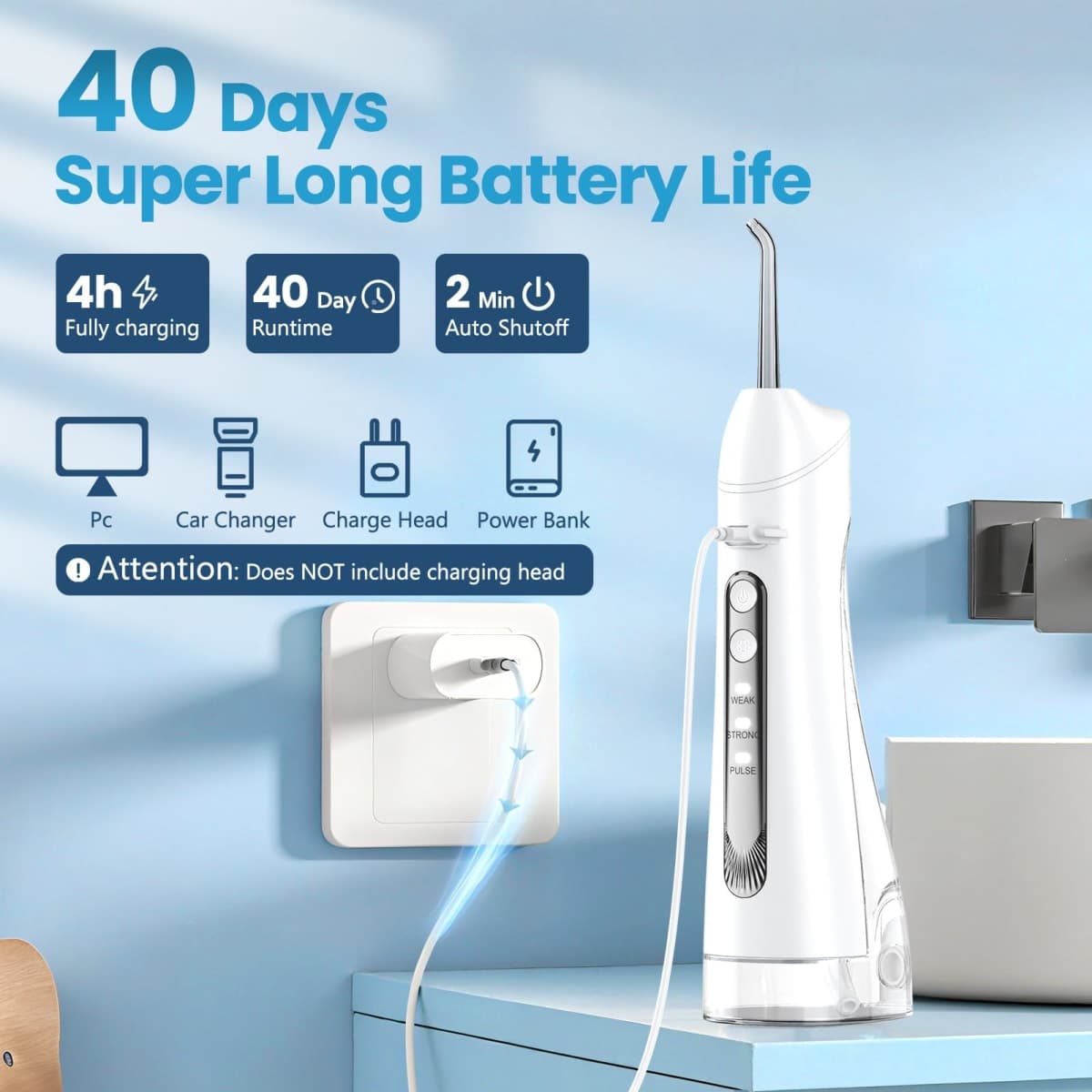 Water Flosser, Water Dental Flosser Pick for Teeth, IPX7 Waterproof Oral Irrigator, 3 Modes 4 Replaceable Jet Tips, Professional Flossing Cleaning Picks for Home Travel Gums, Braces Care thumbnail 5