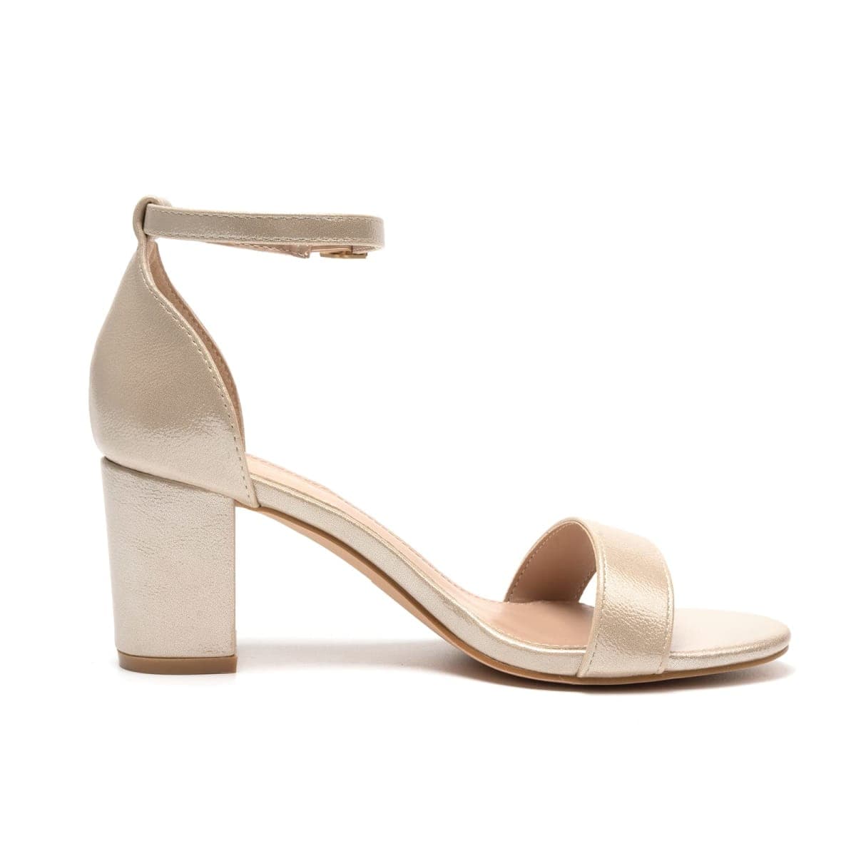 FUNKYMONKEY Women's Chunky High Heels Sandals,Two Strap Open Toe Ankle Strap Heeled Sandal,Party Wedding Strappy Buckle Sandals, Light Champagne Gold, 8.5 thumbnail 2