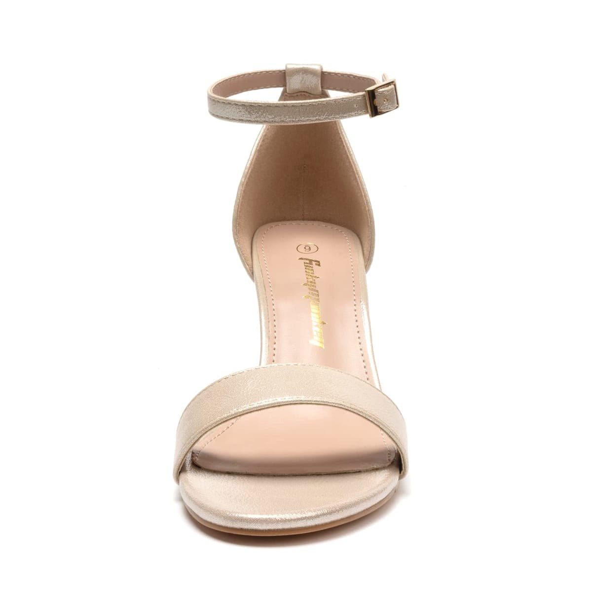 FUNKYMONKEY Women's Chunky High Heels Sandals,Two Strap Open Toe Ankle Strap Heeled Sandal,Party Wedding Strappy Buckle Sandals, Light Champagne Gold, 8.5 thumbnail 3