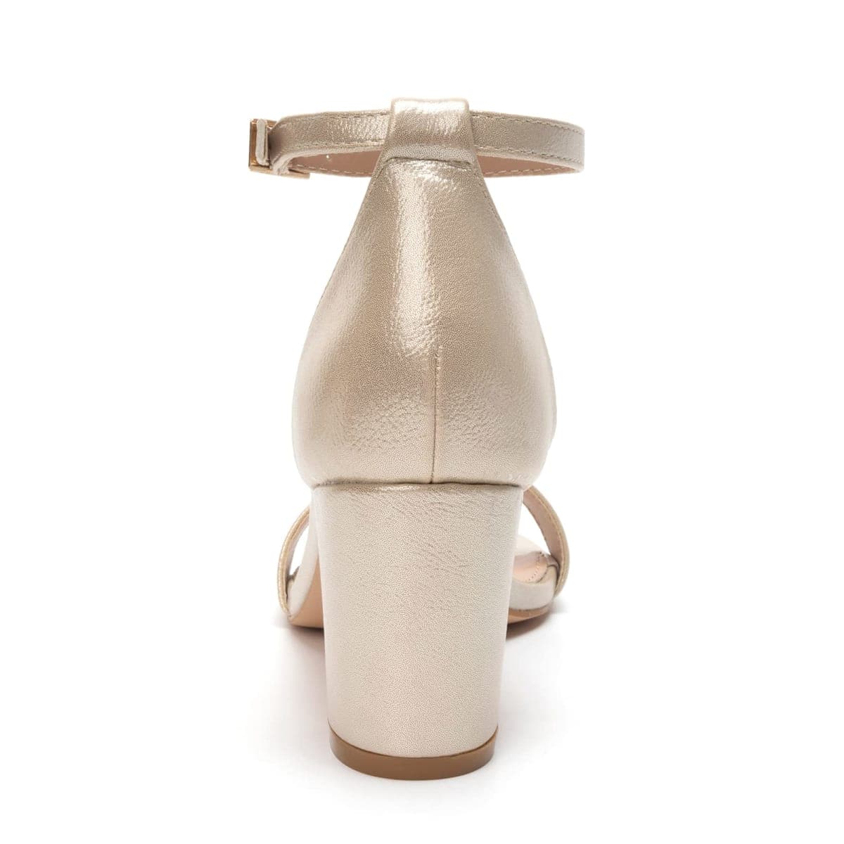 FUNKYMONKEY Women's Chunky High Heels Sandals,Two Strap Open Toe Ankle Strap Heeled Sandal,Party Wedding Strappy Buckle Sandals, Light Champagne Gold, 8.5 thumbnail 4