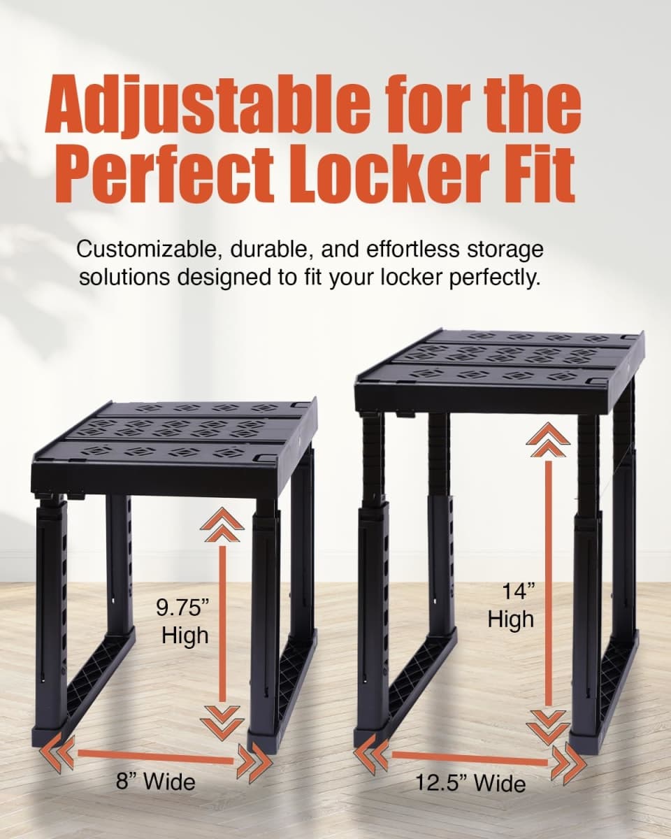 Piffny Locker Organizer Shelf， Adjustable Width and Height, Stackable, Ideal Locker Shelf for School, Office, Gym Lockers, or Even Kitchen Cabinets & Under Sink Organization (Black 1 Pack) thumbnail 2