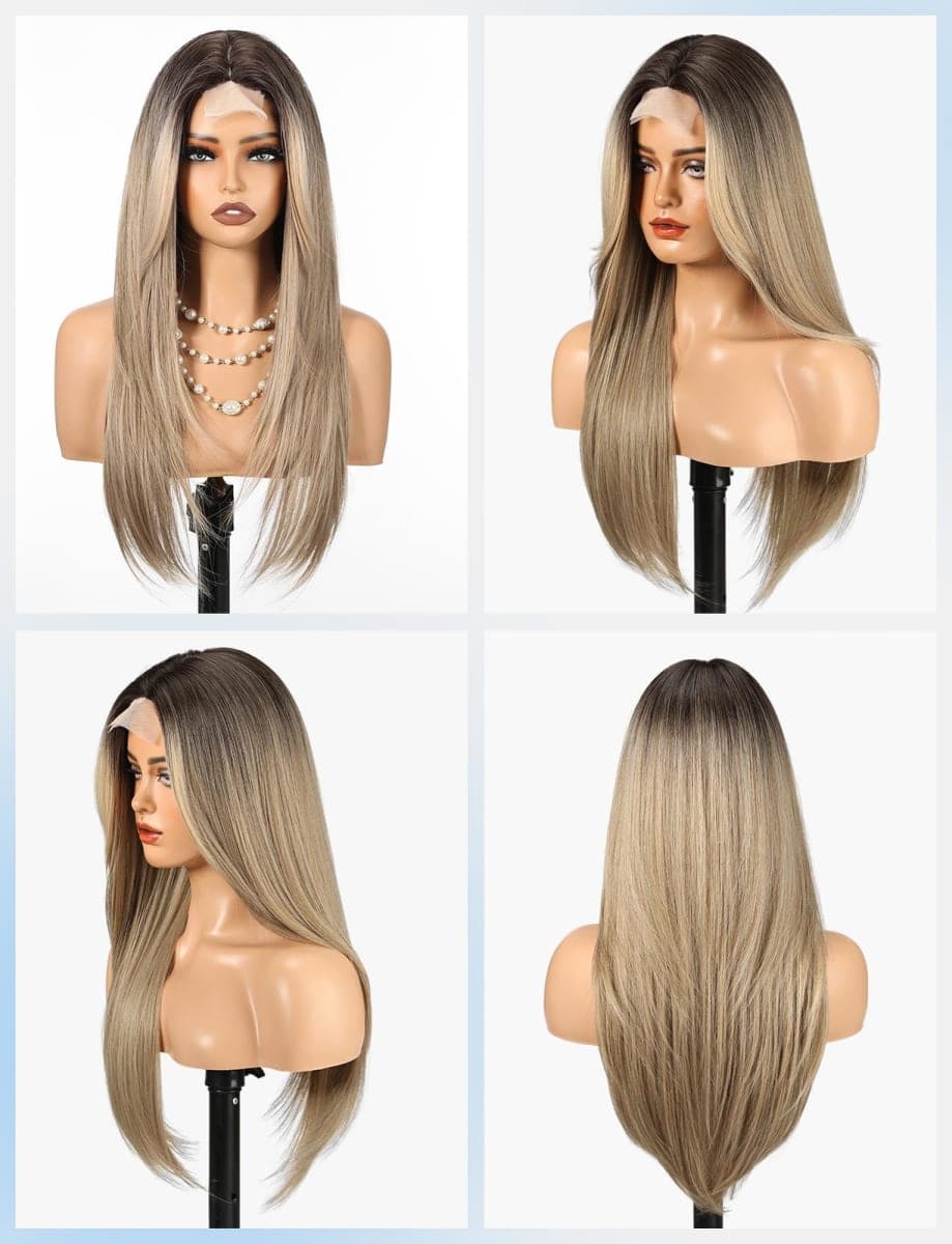HAIRCUBE Long Straight Wig for Women, Heat Resistant Synthetic Hair with Bangs, Natural Looking Pre-Cut Lace Front Wig, Soft & Lightweight for Daily Use, Cosplay, Parties (Blonde) thumbnail 4