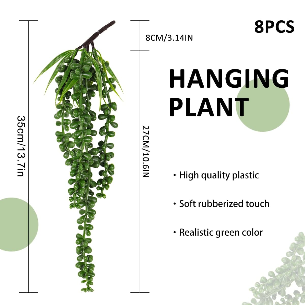 RECUTMS 8pcs Artificial Succulent Plants Hanging String of Pearls Plant Faux Succulent Draping Greenery Unpotted Branch Succulent Plant for Home Office Basket Planter Indoor Outdoor Decor(Green) thumbnail 2
