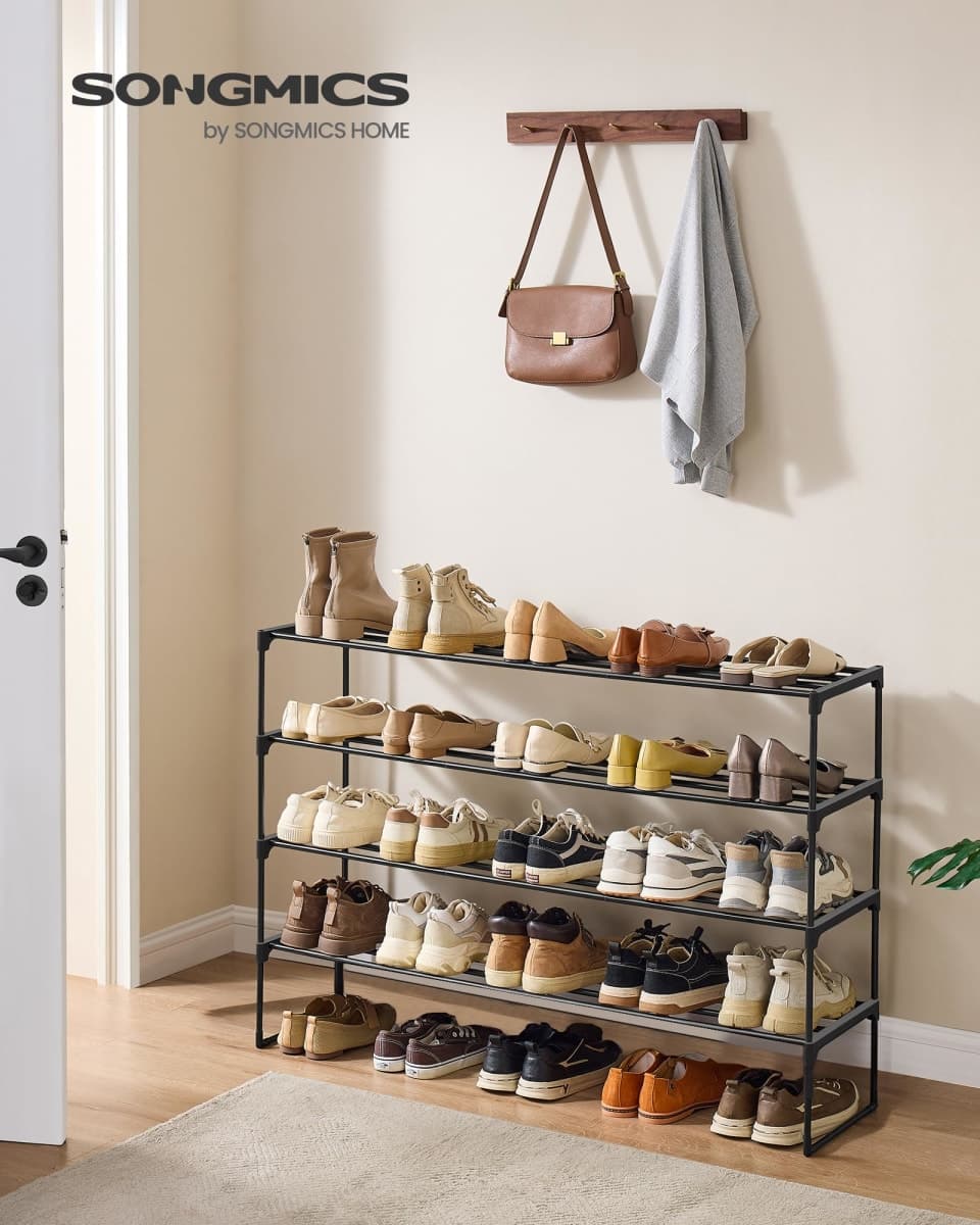 SONGMICS Shoe Rack, 3-Tier Shoe Organizer, Metal Storage Shelf, Upright or Upside Down, for 16-20 Pairs, Stackable, for Entryway, 11.8 x 36.2 x 21.7 Inches, Pearl White ULSA303W03 thumbnail 2
