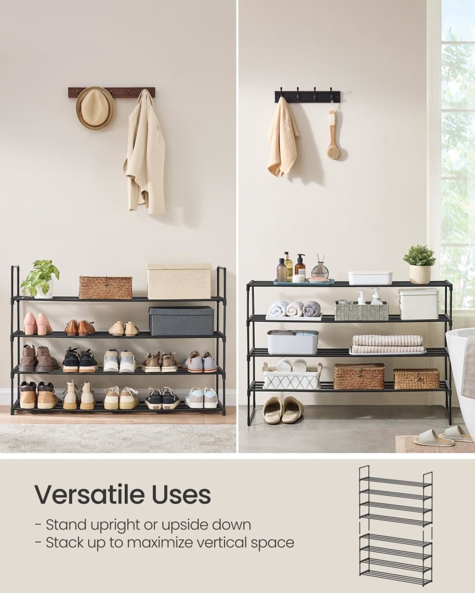 SONGMICS Shoe Rack, 3-Tier Shoe Organizer, Metal Storage Shelf, Upright or Upside Down, for 16-20 Pairs, Stackable, for Entryway, 11.8 x 36.2 x 21.7 Inches, Pearl White ULSA303W03 thumbnail 3