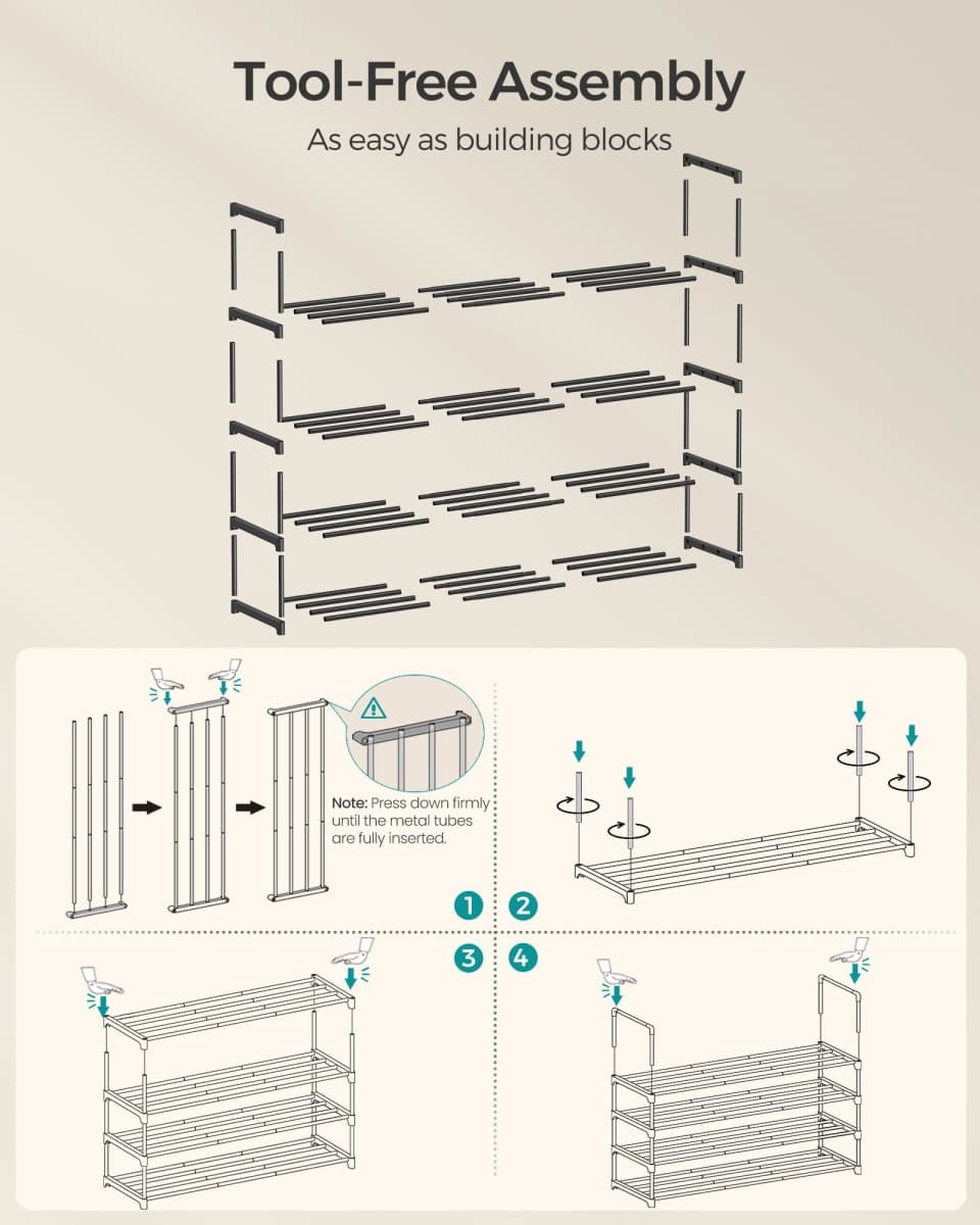 SONGMICS Shoe Rack, 3-Tier Shoe Organizer, Metal Storage Shelf, Upright or Upside Down, for 16-20 Pairs, Stackable, for Entryway, 11.8 x 36.2 x 21.7 Inches, Pearl White ULSA303W03 thumbnail 4