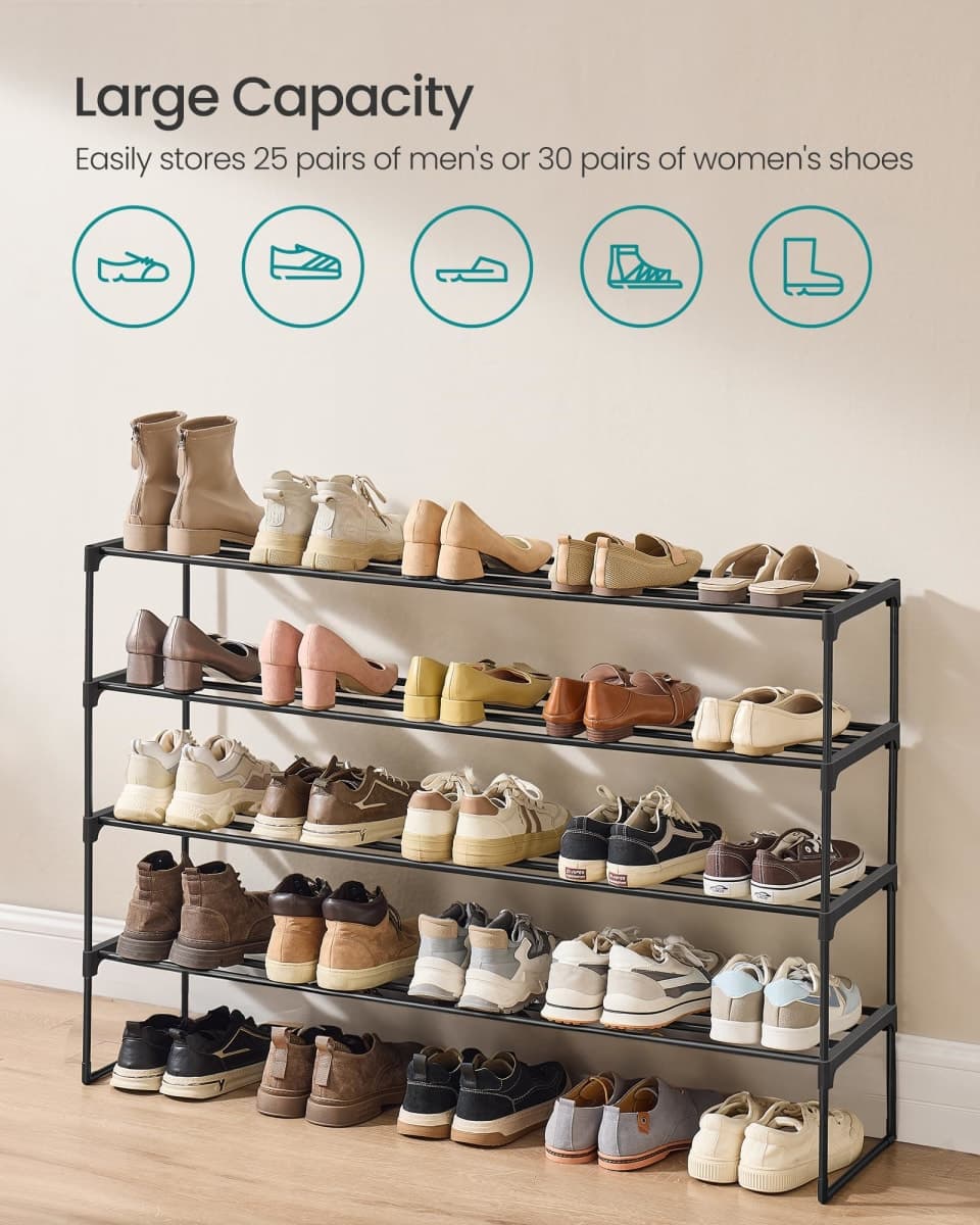 SONGMICS Shoe Rack, 3-Tier Shoe Organizer, Metal Storage Shelf, Upright or Upside Down, for 16-20 Pairs, Stackable, for Entryway, 11.8 x 36.2 x 21.7 Inches, Pearl White ULSA303W03 thumbnail 5