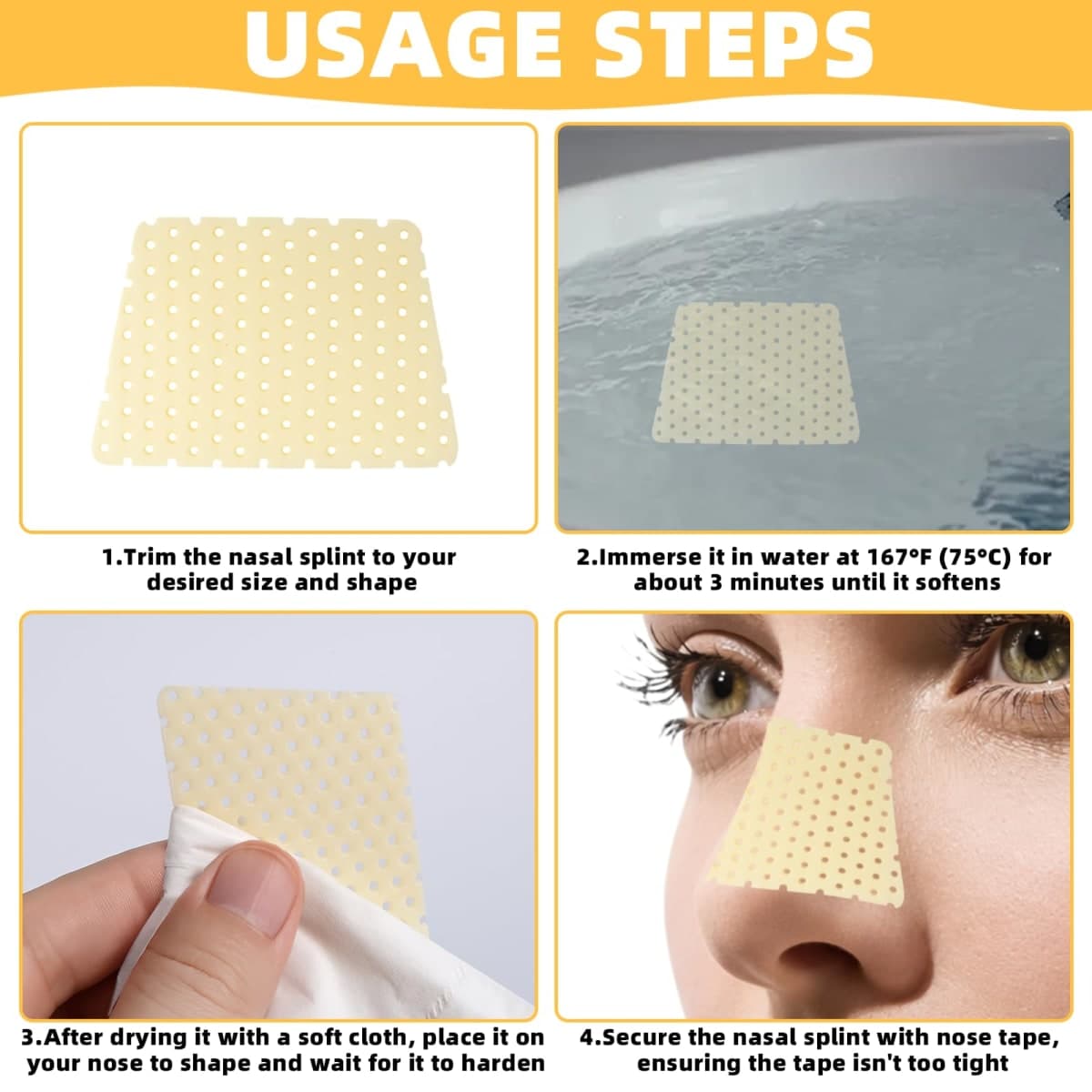 5 PCS Thermoplastic Nasal Splint, Nose Tape for Rhinoplasty Shaping, Reusable Rhinoplasty Tape, Nose Guard for Broken Nose, Nose Straightener for Post-Surgery Support or Nasal Shaper thumbnail 4