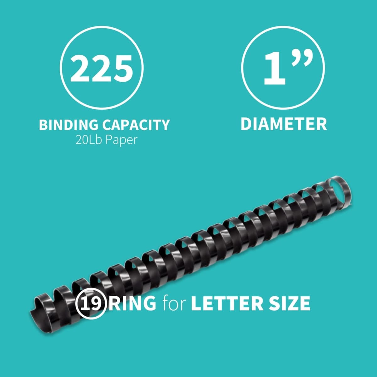 Binditek 10 Pack Plastic Comb Binding Spines, 1 Inch Diameter, 225 Sheet Capacity, Letter Size, Black Binding Comb, for Students and Coworkers thumbnail 4