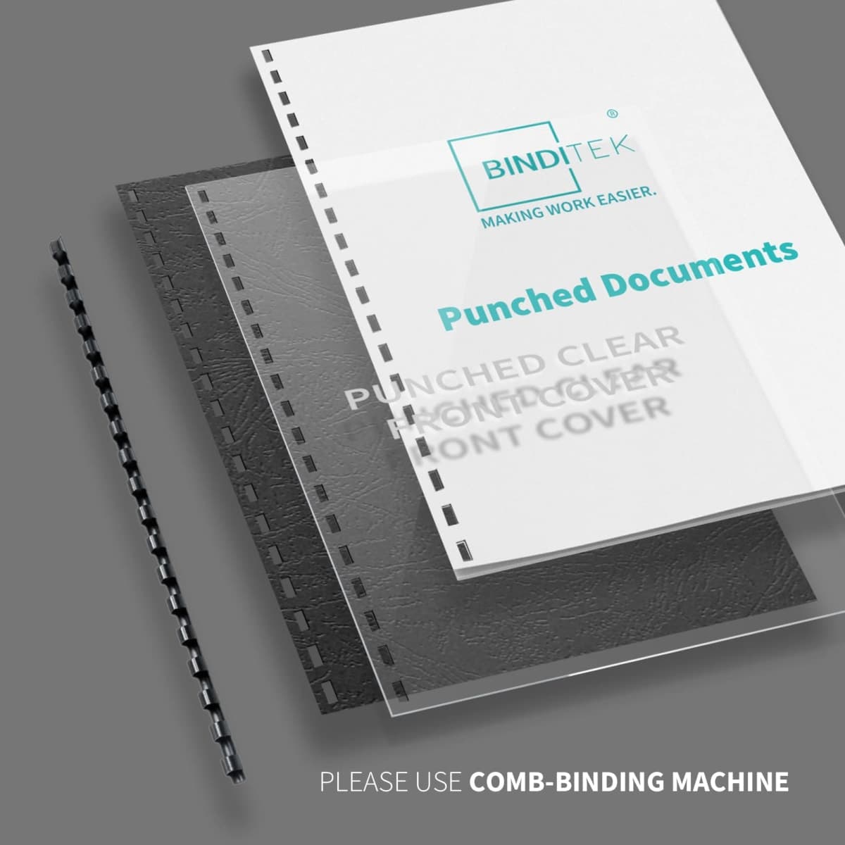 Binditek 10 Pack Plastic Comb Binding Spines, 1 Inch Diameter, 225 Sheet Capacity, Letter Size, Black Binding Comb, for Students and Coworkers thumbnail 5