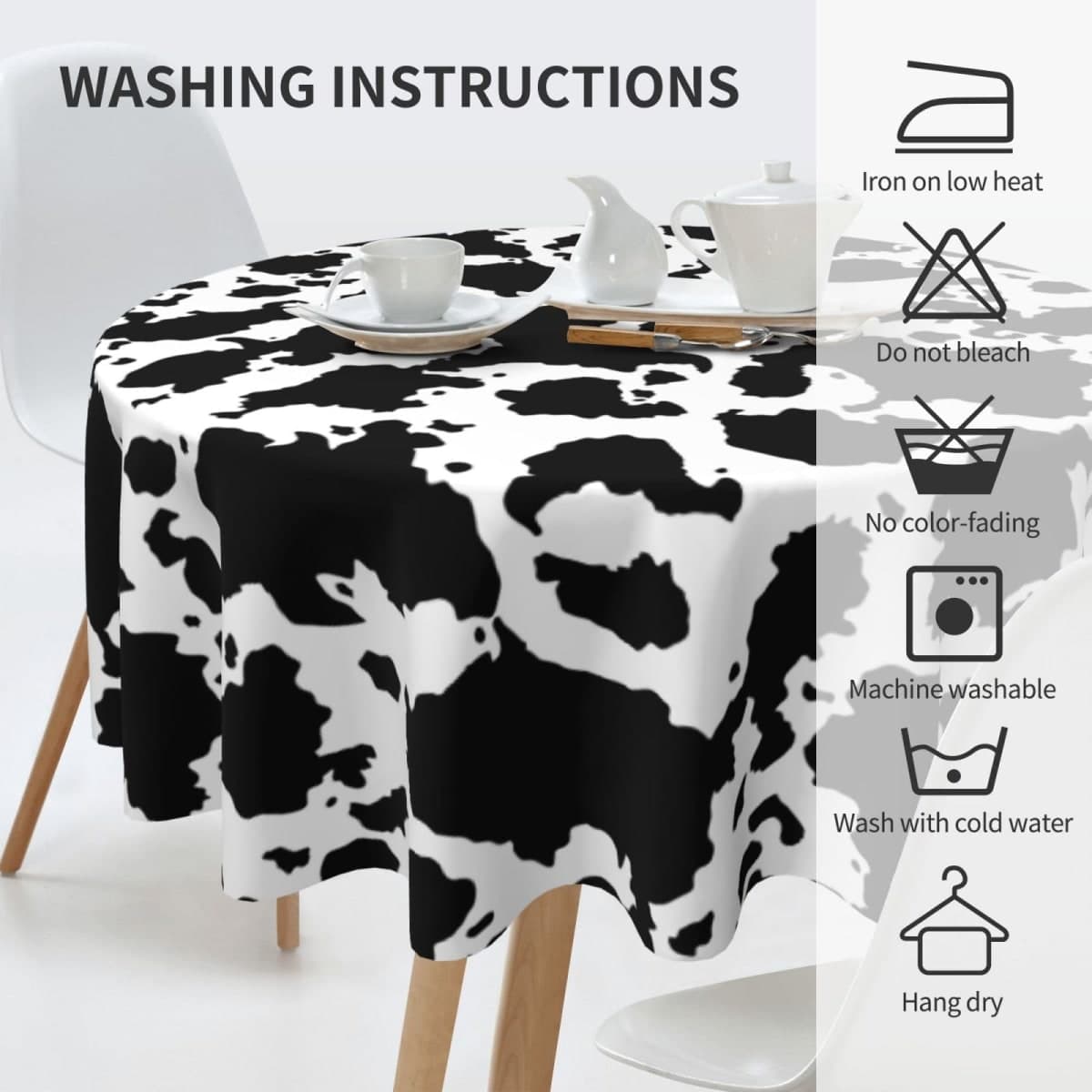 KUOAICY Cow Print Tablecloth Round Table Cover Washable Reusable for Kitchen Dining Picnic Party Holiday Decor 60 Inch thumbnail 3