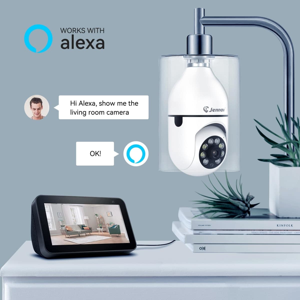 Jennov 2K Light Bulb Security Camera Wireless Outdoor, Indoor Light Socket Cameras for Home Security, Human Detection, 355°, Color Night Vision, 5G/2.4G WiFi, Screw in, Compatible with Alexa thumbnail 5