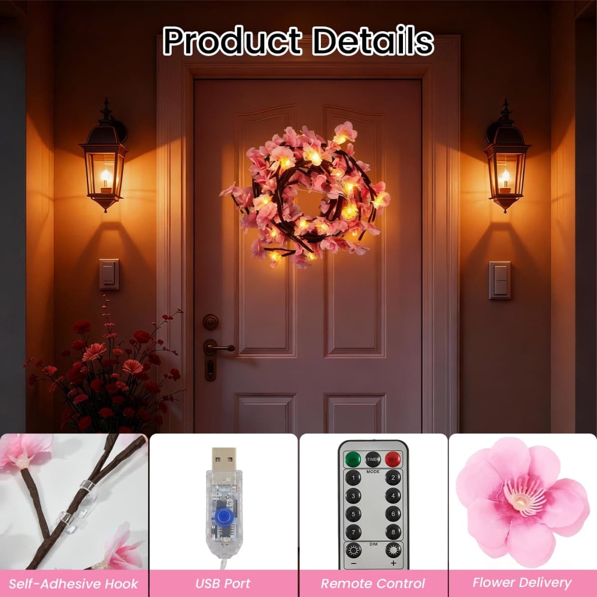 chatool 7.55Ft Cherry Blossom Lights, 144-LED Blossom Light Up Branches USB with Remote Timer 8 Lighting Modes Cherry Tree for Wall Decor Enchanted Willow Vine thumbnail 3