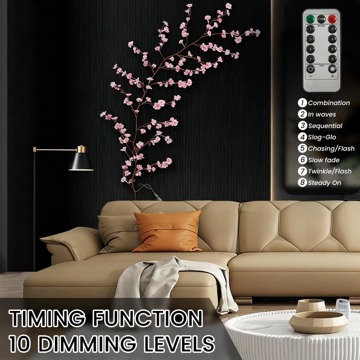 chatool 7.55Ft Cherry Blossom Lights, 144-LED Blossom Light Up Branches USB with Remote Timer 8 Lighting Modes Cherry Tree for Wall Decor Enchanted Willow Vine thumbnail 4