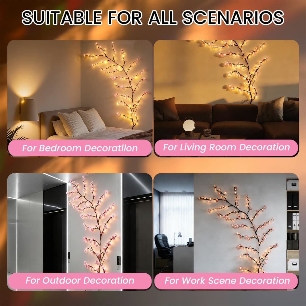 chatool 7.55Ft Cherry Blossom Lights, 144-LED Blossom Light Up Branches USB with Remote Timer 8 Lighting Modes Cherry Tree for Wall Decor Enchanted Willow Vine thumbnail 5