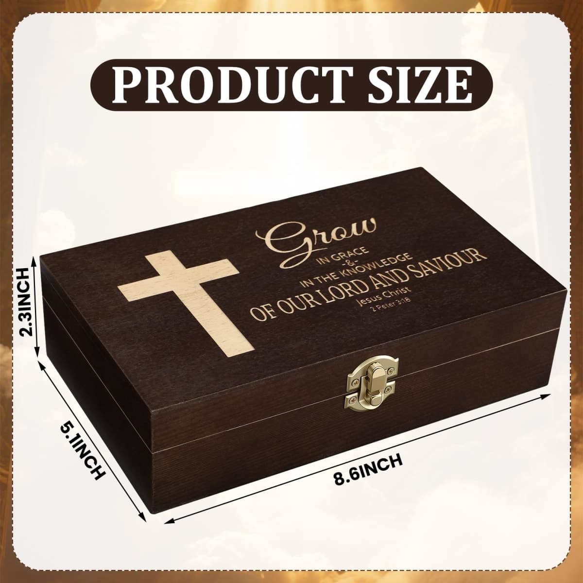 CroBlissful First Communion Wooden Box Keepsake Baptism Memory Box Gift 8.6 x 5.1 x 2.4 Inches First Holy Communion Jewelry Storage for Baptism Memory Keepsake(Cross) thumbnail 2