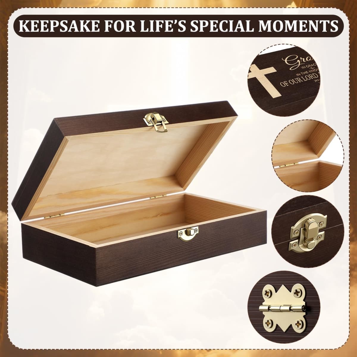 CroBlissful First Communion Wooden Box Keepsake Baptism Memory Box Gift 8.6 x 5.1 x 2.4 Inches First Holy Communion Jewelry Storage for Baptism Memory Keepsake(Cross) thumbnail 3