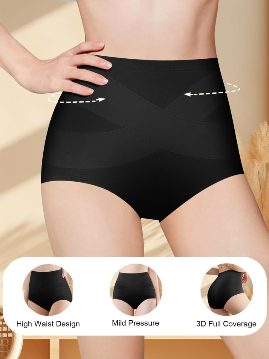 QUASTI Women's High Waisted Underwear Tummy Control Cotton Panties Full Coverage Postpartum Briefs 4 Pack, Multicolor-two Pieces of Rose & Black, X-Large thumbnail 3