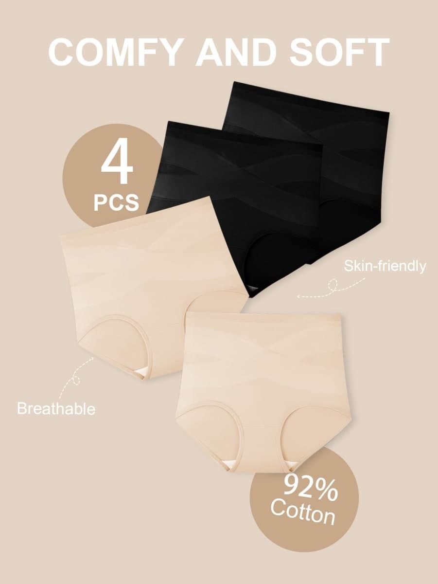 QUASTI Women's High Waisted Underwear Tummy Control Cotton Panties Full Coverage Postpartum Briefs 4 Pack, Multicolor-two Pieces of Rose & Black, X-Large thumbnail 5