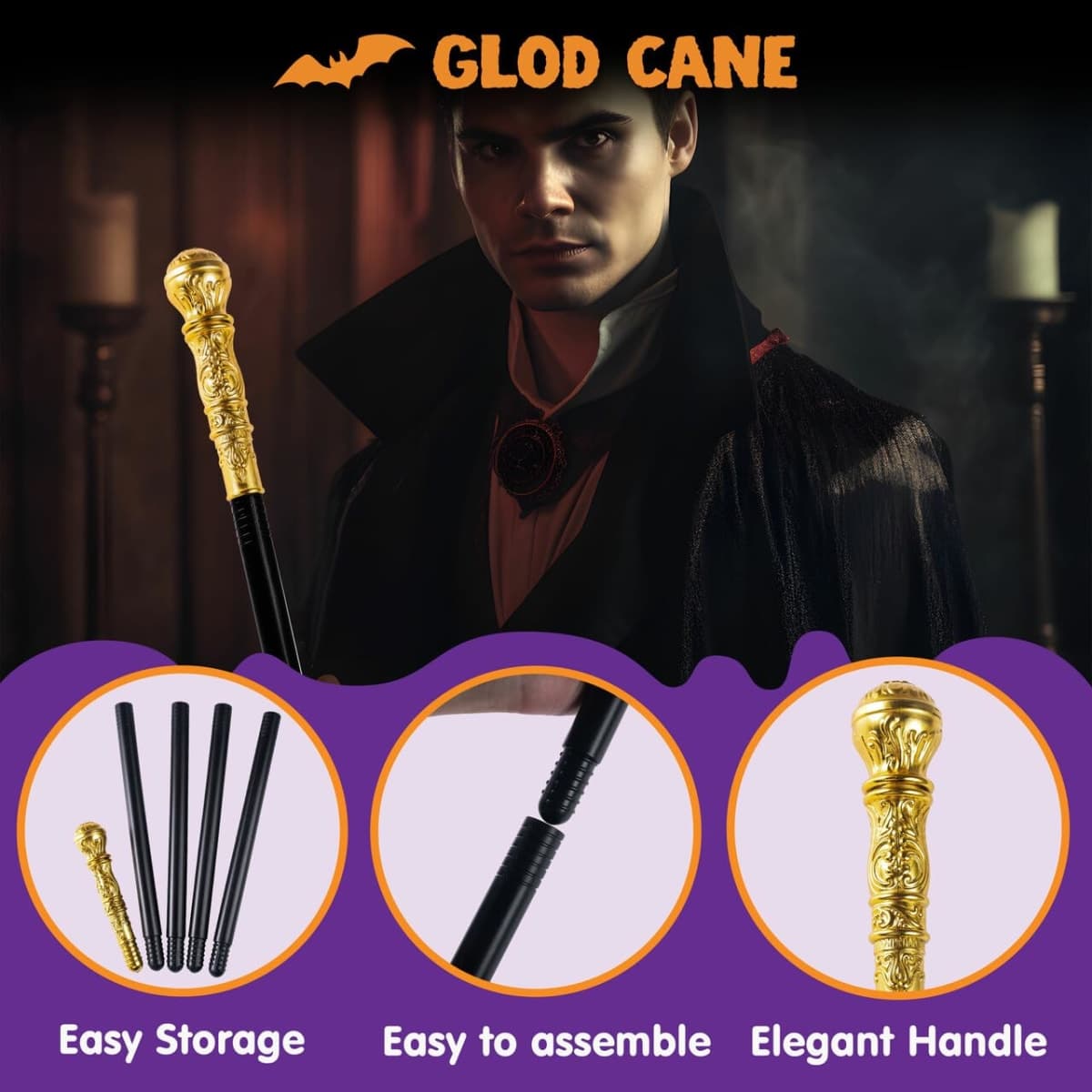 Spooktacular Creations Walking Cane Costume, Vintage Staff Prop Stick Accessories for Dress Pimp Canes Costume for Adults and Kids thumbnail 2
