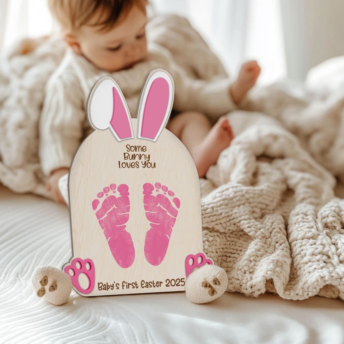 Baby's First Easter Footprint Sign, My First Easter Gifts 2025, First Easter Sign, DIY Easter Craft Baby First Easter Handprint Sign, Easter Decorations, Easter Gifts for Babies First Easter thumbnail 4