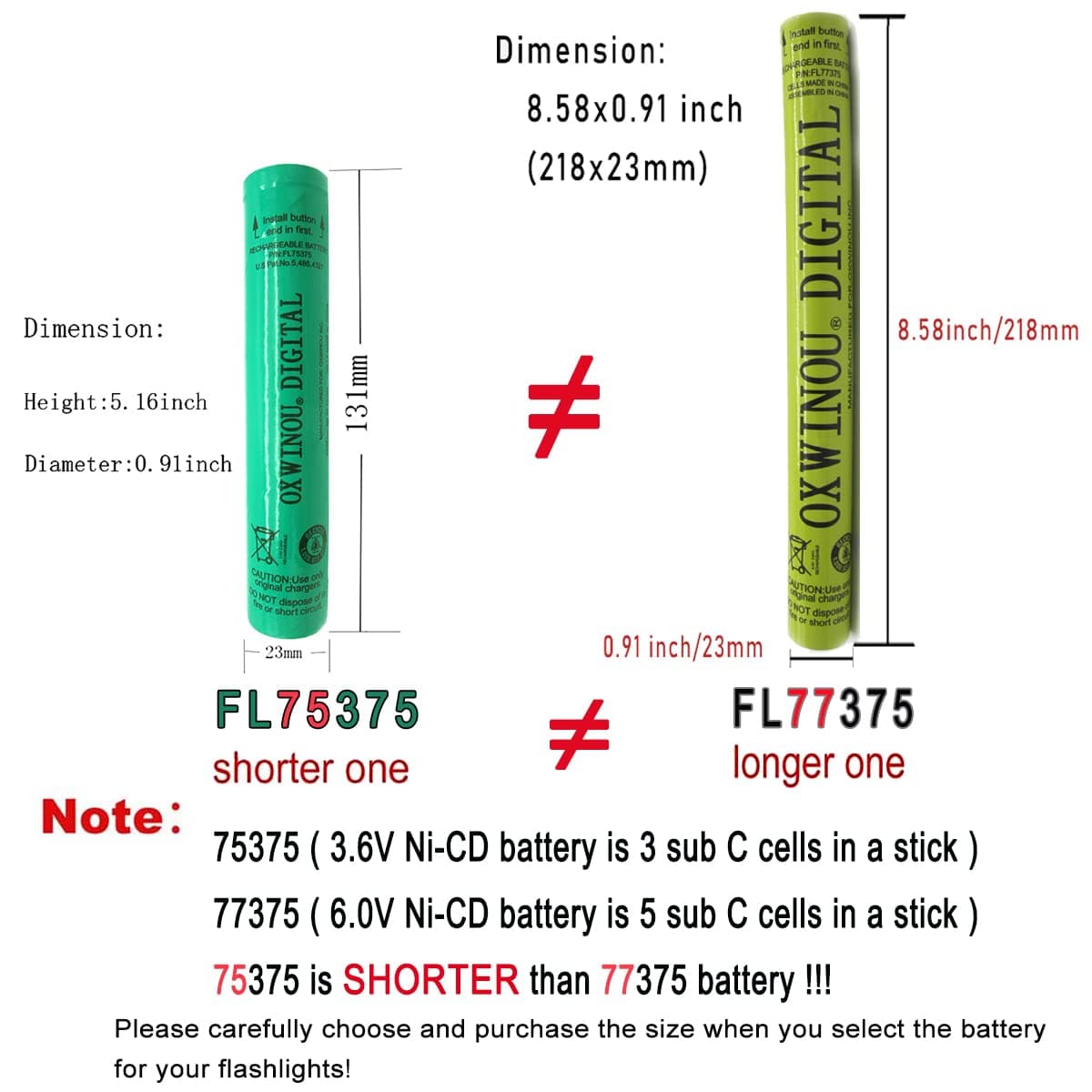 77375 Battery Compatible with STREAMLIGHT FLASHLIGHTS 77175 9926J SL20LP SL20L SL20XP-LED 6V 2600mAh NiMH OXWINOU Battery Stick (1-Pack) thumbnail 5
