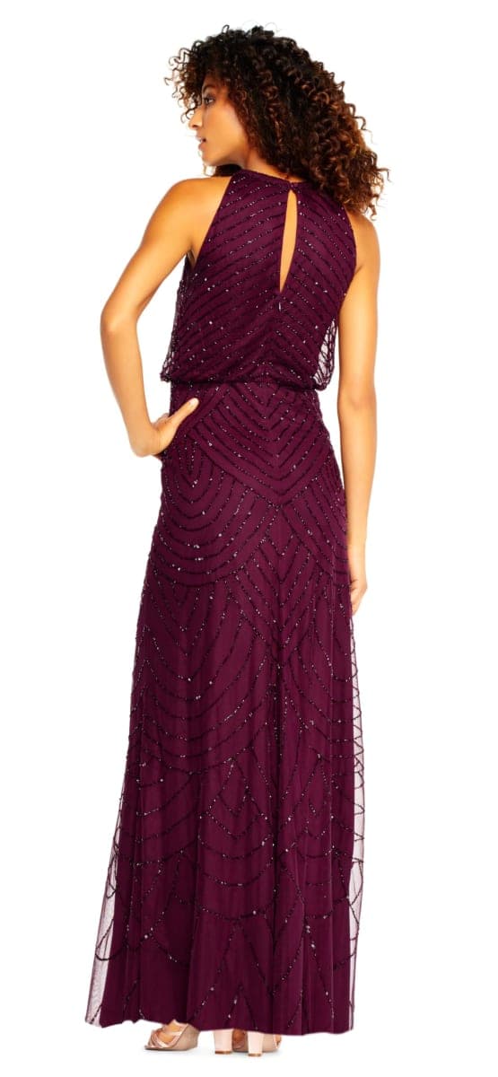Adrianna Papell Women's Halter Art Deco Beaded Blouson Dress, Cassis, 14 thumbnail 2