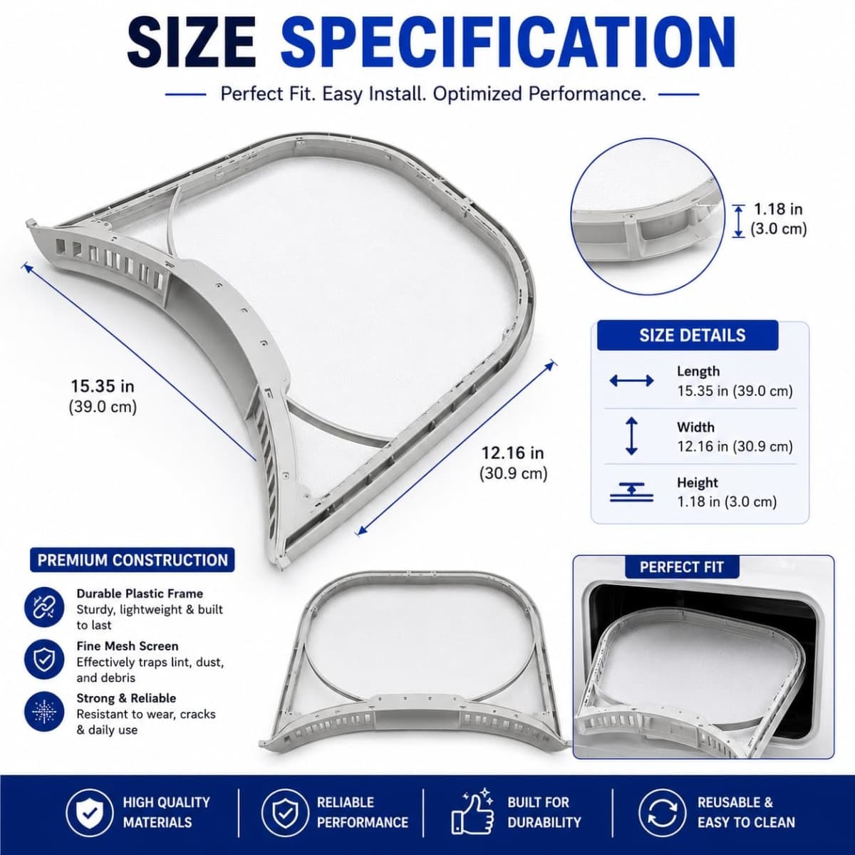 Dryer Lint Filter Screen Trap Replacement For LG DLGX3371R, DLGX3371V, DLGX3371W, DLGX3471V, DLEX3650V, DLEX4370K, DLEX4370W, DLG3181W, DLGX3361W Dryer thumbnail 2