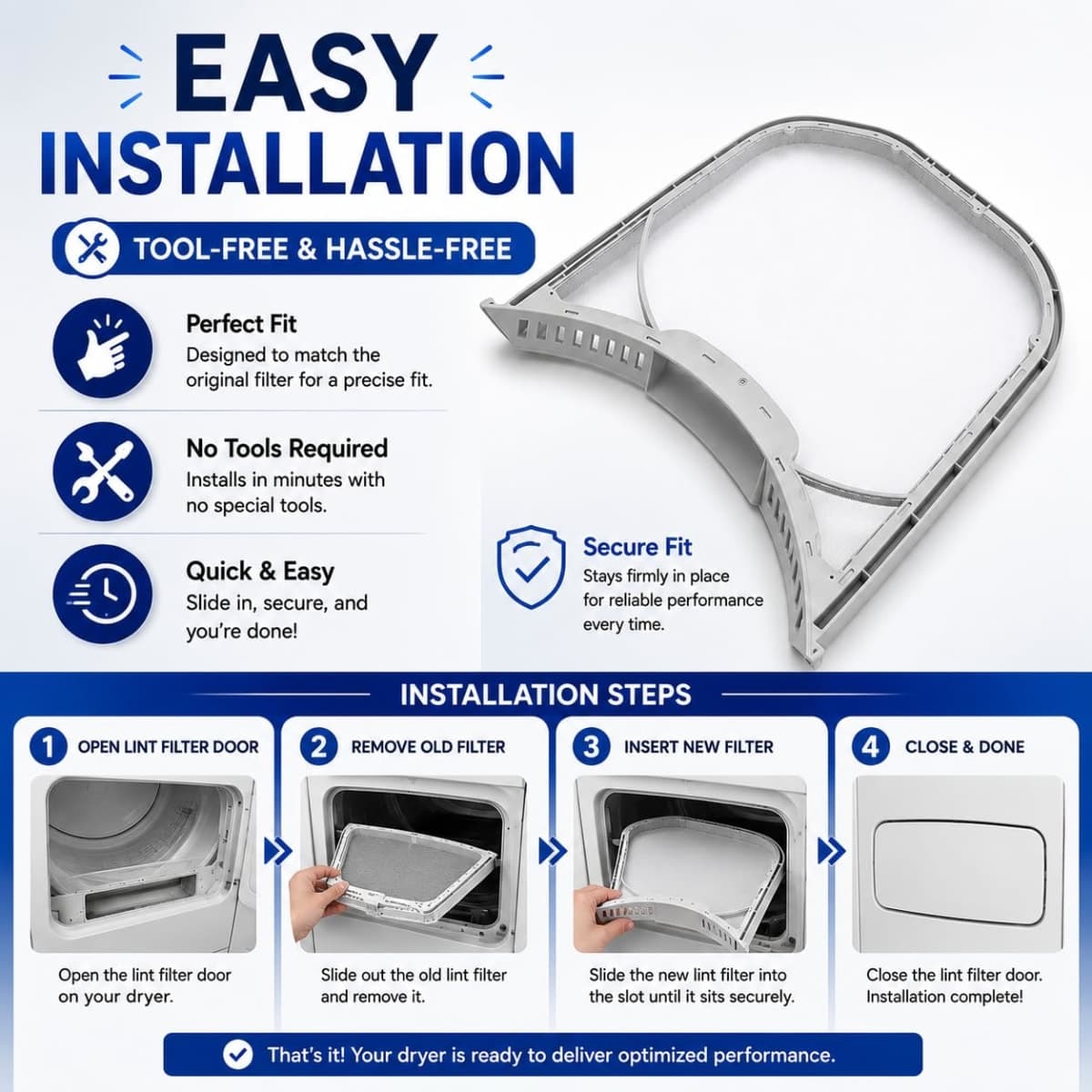 Dryer Lint Filter Screen Trap Replacement For LG DLGX3371R, DLGX3371V, DLGX3371W, DLGX3471V, DLEX3650V, DLEX4370K, DLEX4370W, DLG3181W, DLGX3361W Dryer thumbnail 5
