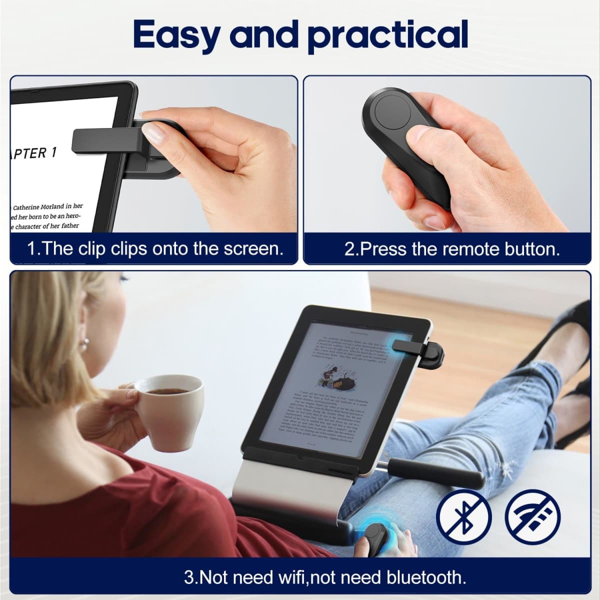 DATAFY Remote Control Page Turner for Kindle Paperwhite Oasis Kobo E-Book eReaders, Remote Camera Shutter and Video, Page Turner Clicker for ipad Tablets Reading Novels with Wrist Strap Storage Bag thumbnail 3