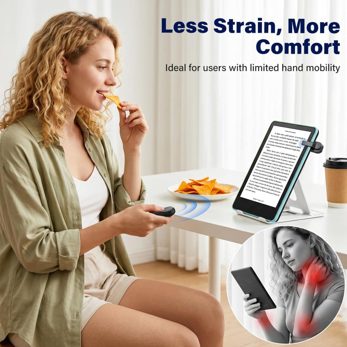 DATAFY Remote Control Page Turner for Kindle Paperwhite Oasis Kobo E-Book eReaders, Remote Camera Shutter and Video, Page Turner Clicker for ipad Tablets Reading Novels with Wrist Strap Storage Bag thumbnail 4