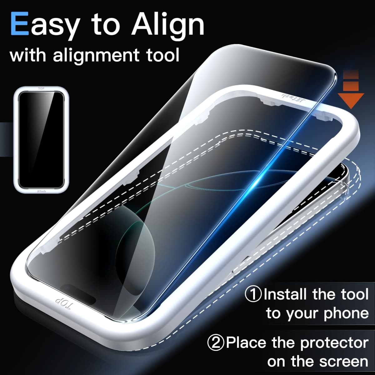 JETech Screen Protector for iPhone 16 Pro 6.3-Inch, Tempered Glass Film with Easy Installation Tool, Case-Friendly, HD Clear, 2-Pack thumbnail 4