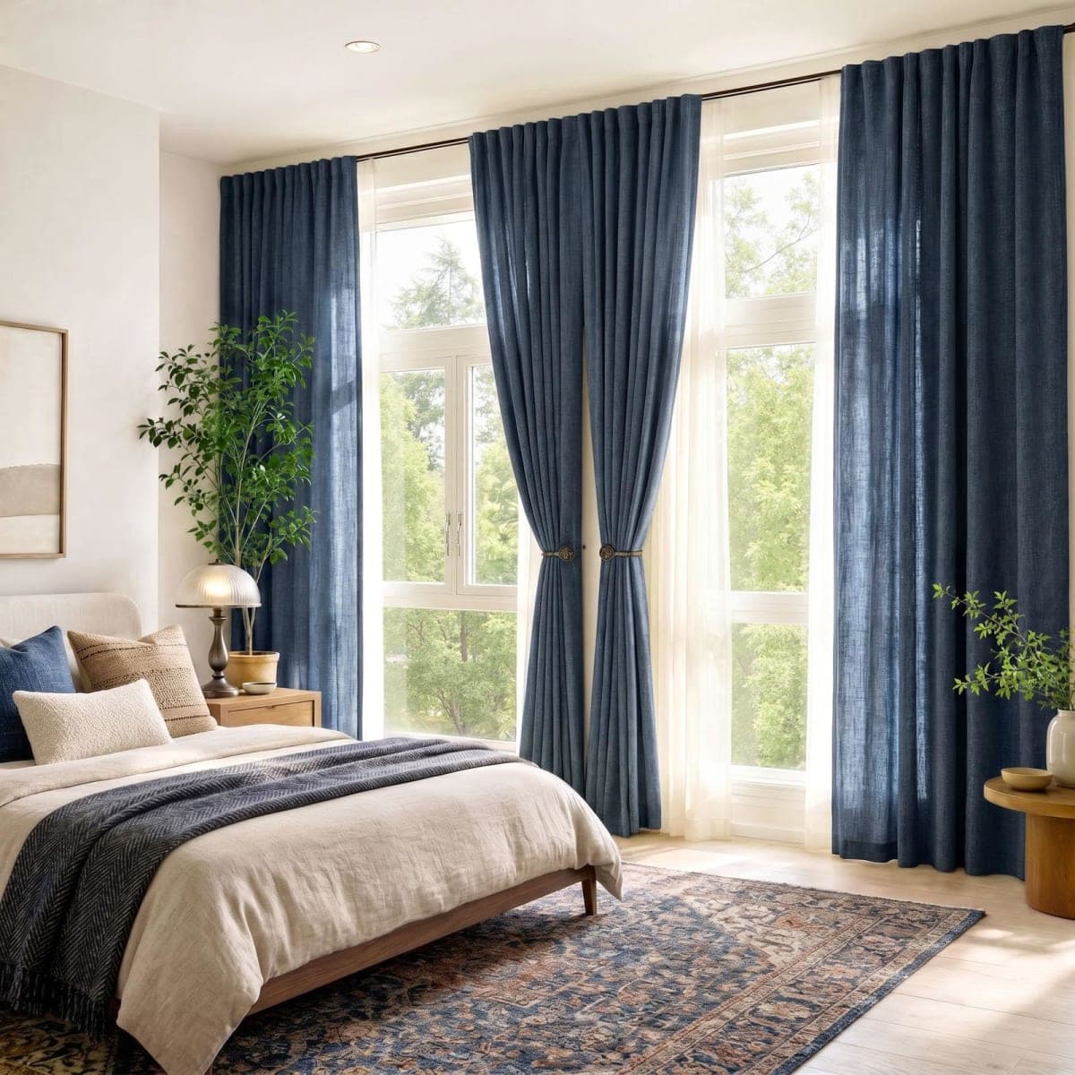 JINCHAN Linen Curtains 96 Inches Long Blue Burlap Curtain Linen Textured Curtians for Living Room Light Filtering Farmhouse Rod Pocket Window Drapes Panels for Bedroom 2 Panels thumbnail 2