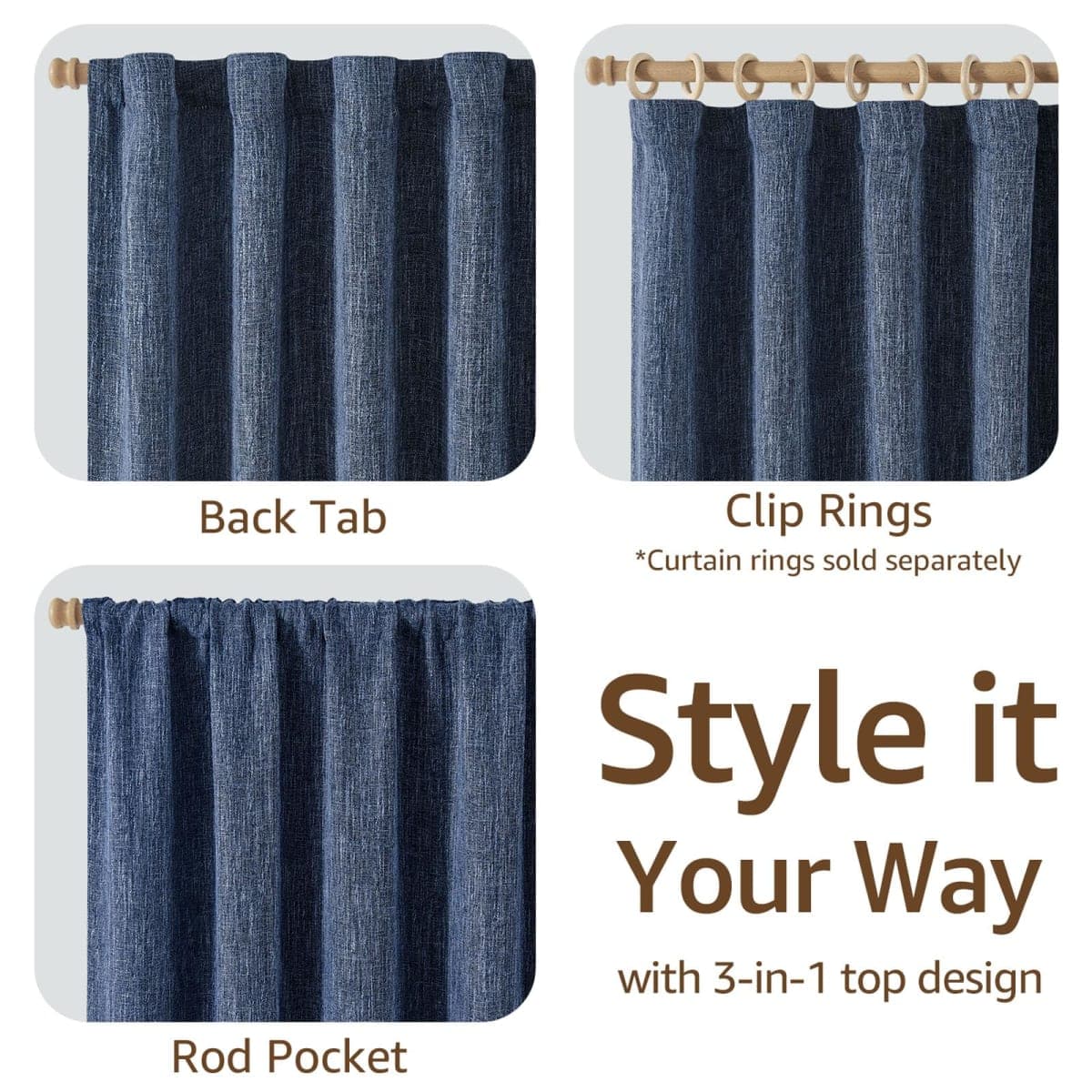 JINCHAN Linen Curtains 96 Inches Long Blue Burlap Curtain Linen Textured Curtians for Living Room Light Filtering Farmhouse Rod Pocket Window Drapes Panels for Bedroom 2 Panels thumbnail 3