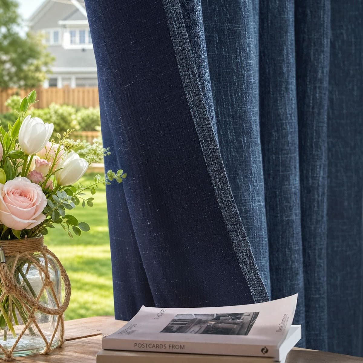 JINCHAN Linen Curtains 96 Inches Long Blue Burlap Curtain Linen Textured Curtians for Living Room Light Filtering Farmhouse Rod Pocket Window Drapes Panels for Bedroom 2 Panels thumbnail 5