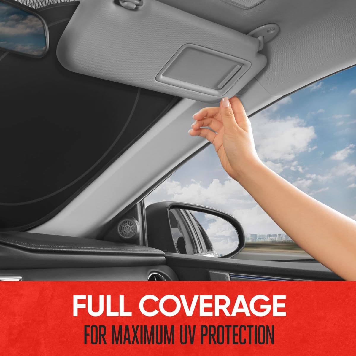 Motor Trend 1 Piece Pop-Up Auto Shade, Universal Car Windshield Sun Shade for Front Window, Collapsible Foldable Sunshade for Car Windshield, Keeps Interior Cool Heat UV (Large, 68 x 35 inches) thumbnail 4