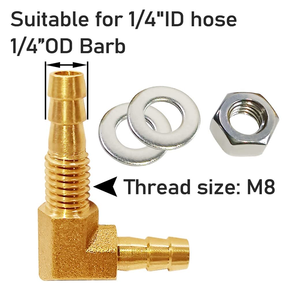 Uenede 2PCS Solid Brass 90°Elbow Barb Bulkhead Fitting 1/4”OD Barb Bulkhead Coupling Tank Connector Hose Pipe Barb Fitting for Water/Oil/Gas thumbnail 2