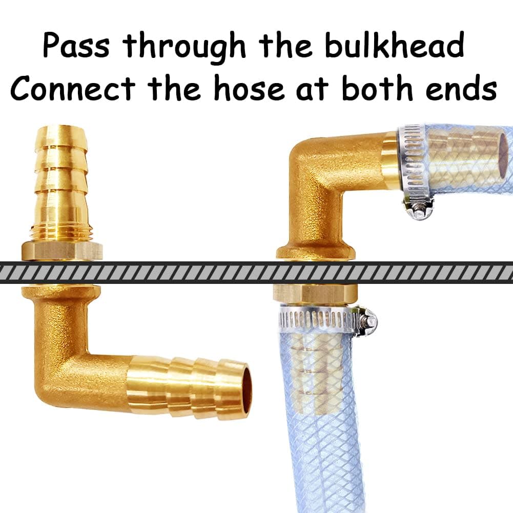 Uenede 2PCS Solid Brass 90°Elbow Barb Bulkhead Fitting 1/4”OD Barb Bulkhead Coupling Tank Connector Hose Pipe Barb Fitting for Water/Oil/Gas thumbnail 3