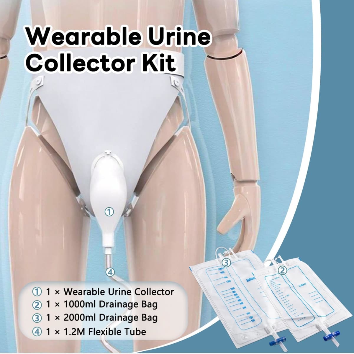 Wearable Urine Collector for Men Focused on Everyday Wear External Catheter for Men with Soft Fit Flexible Tube for Extended At Home Use for Elderly Male Blue thumbnail 2