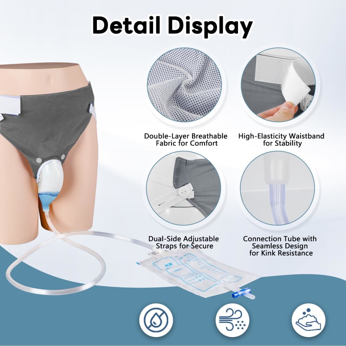 Wearable Urine Collector for Men Focused on Everyday Wear External Catheter for Men with Soft Fit Flexible Tube for Extended At Home Use for Elderly Male Blue thumbnail 4